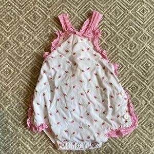 Adorable rosebud sunsuit with pink gingham trim